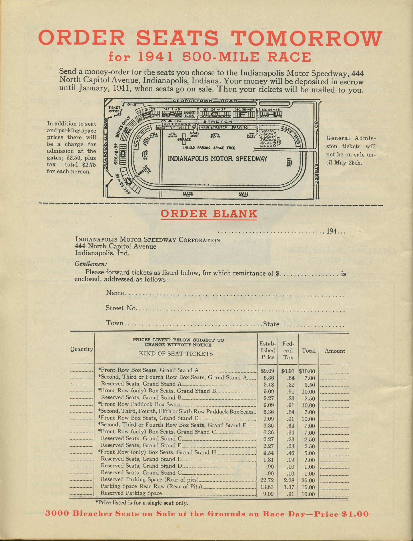 1940 Indy 500 Porgram Good Shape
