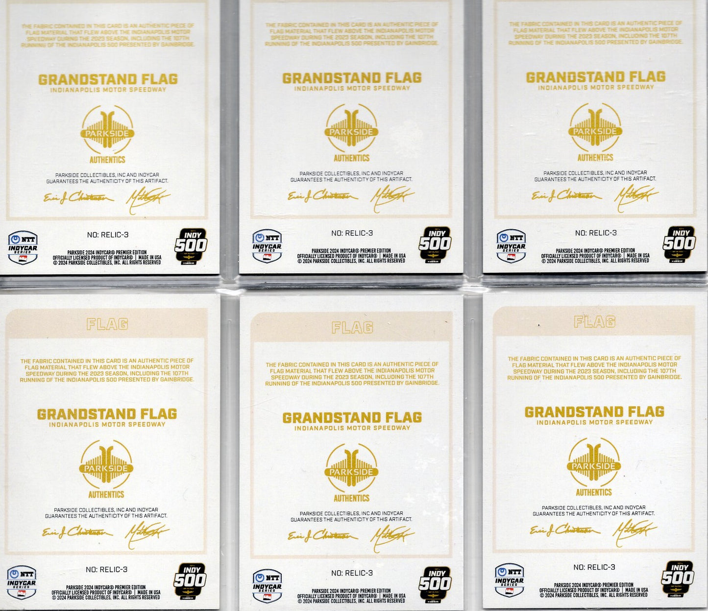 2024 Parkside Grandstand Flag Complete Set of 6 Relic 3 Cards TheseAre A Short Print