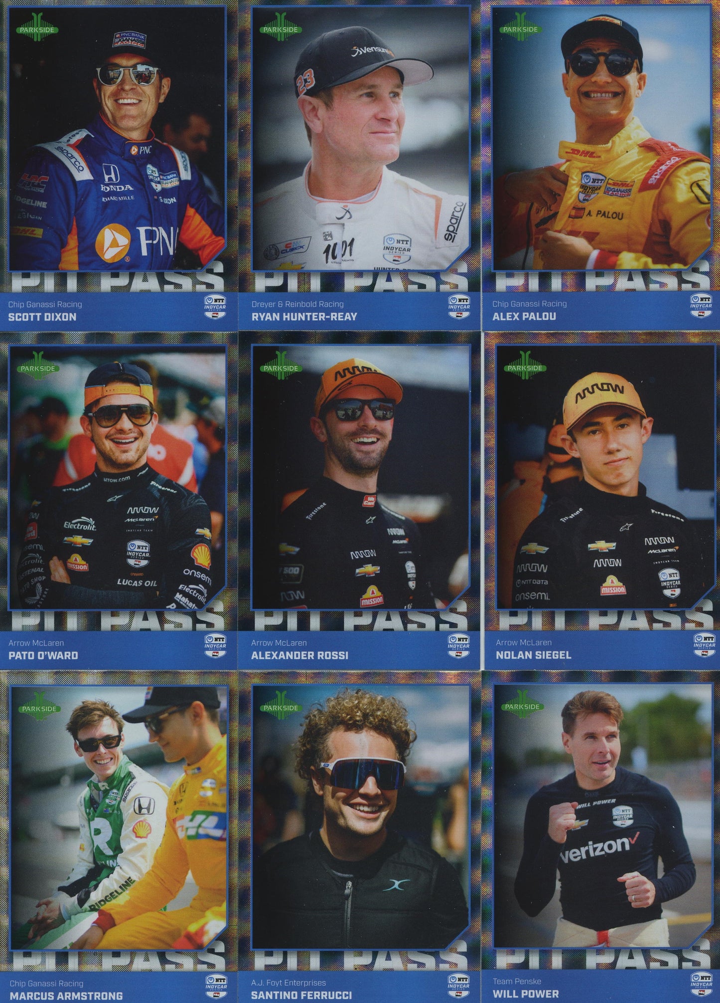 2025 Parkside IndyCar Complete Laser Grid Pit Pass Foil Set