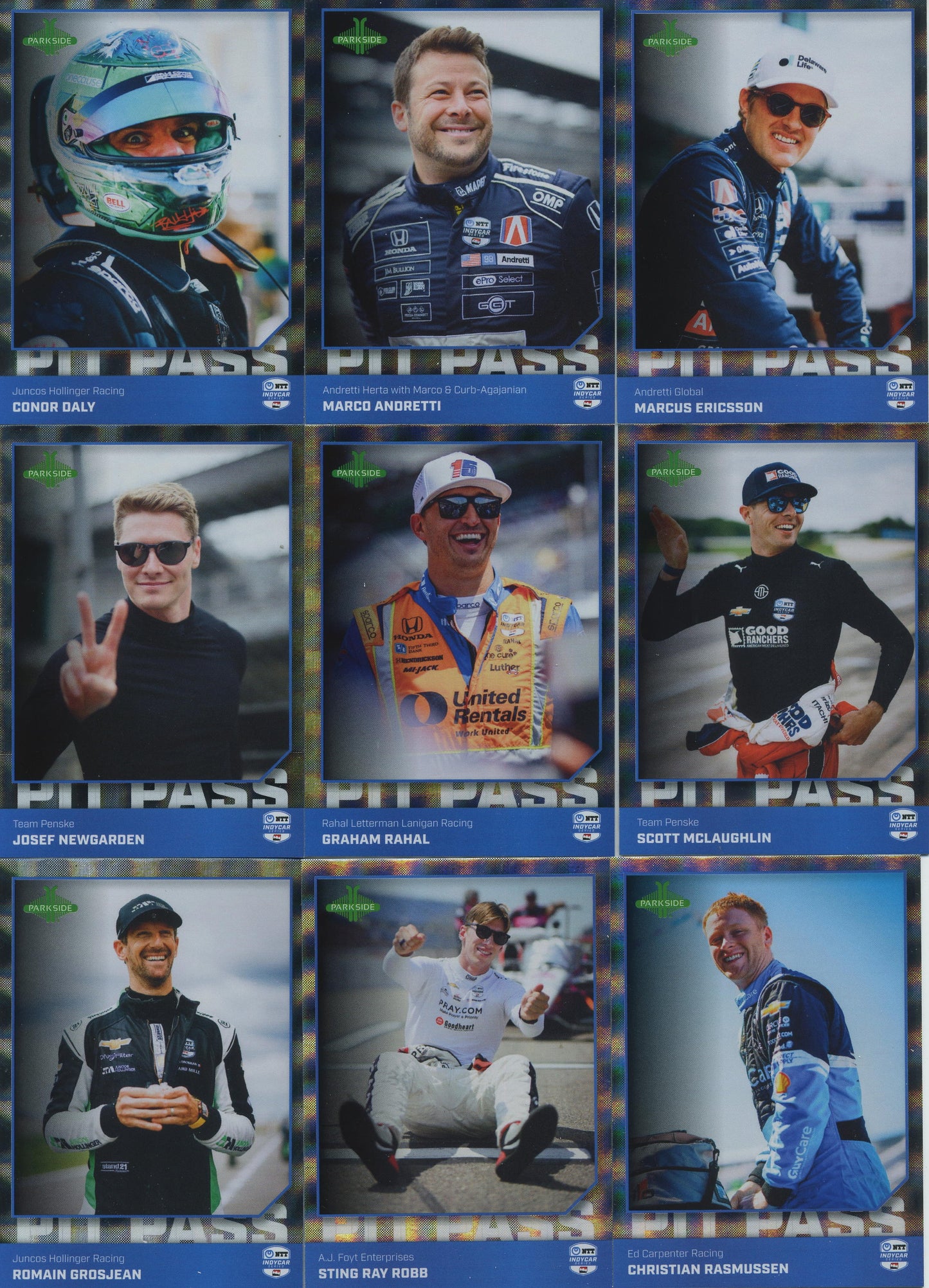 2025 Parkside IndyCar Complete Laser Grid Pit Pass Foil Set