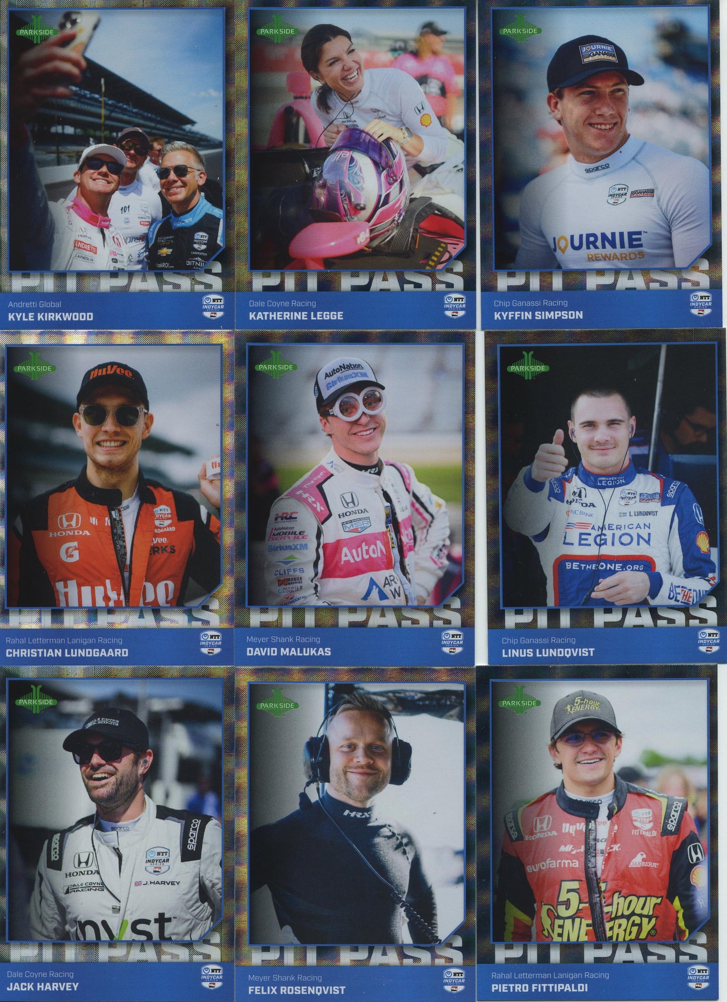 2025 Parkside IndyCar Complete Laser Grid Pit Pass Foil Set