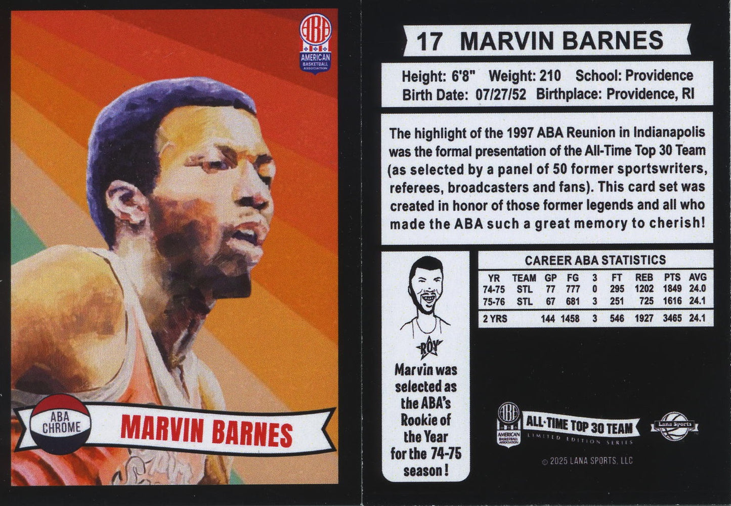 2025 Lana Sport ABA Complete Set 30 Cards Vol 1 Limited Production