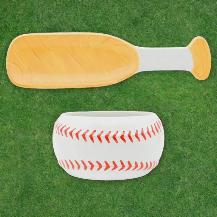Baseball Bowl and Bat Serving Tray Set