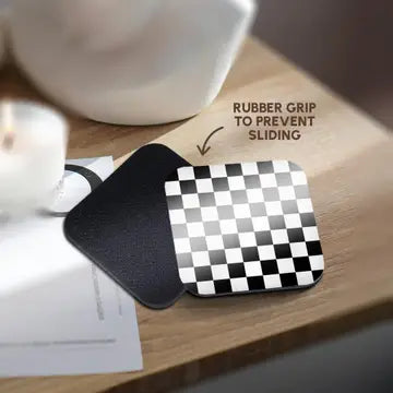 Check Black and White Pattern - Checkered Racing Car Race Flag Soft Coaster