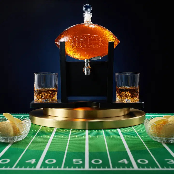 Football Decanter Set with 2 Whiskey & Wine Glasses 1400mL capacity
