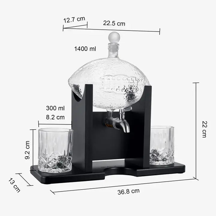 Football Decanter Set with 2 Whiskey & Wine Glasses 1400mL capacity