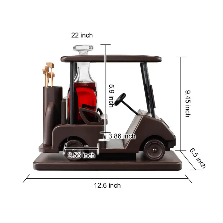 Golf Decanter Whiskey Decanter - Brown Wooden Golf Cart 850 ml capacity
