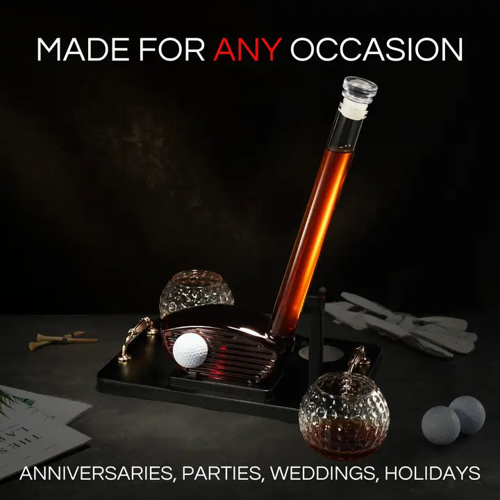 Golf Club Whiskey Decanter and 2 Liquor Glasses, 29 oz