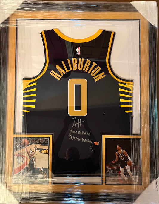 Tyrese Haliburton Autographed COA NBA playoff record in Game 4 of the Eastern Conference Finals on May 27, 2025, by becoming the first player ever to record at least 30 points, 15 assists, 10 rebounds, and 0 turnovers in a single playoff game.