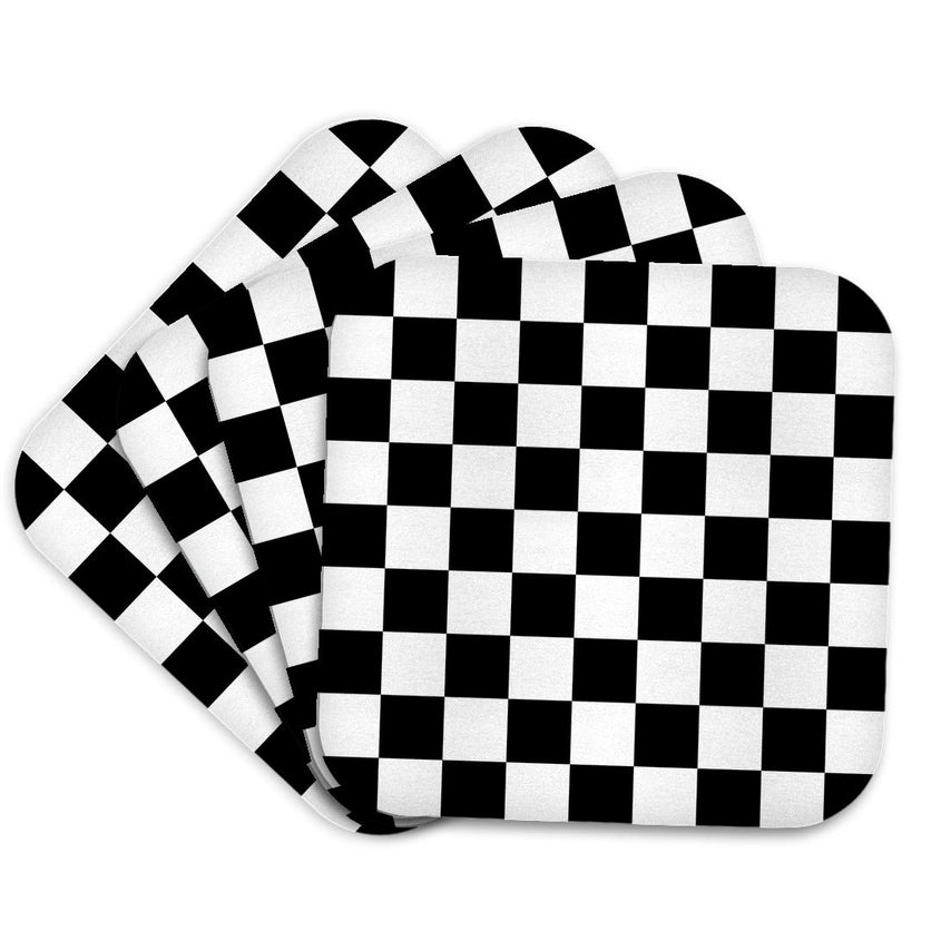 Check Black and White Pattern - Checkered Racing Car Race Flag Soft Coaster