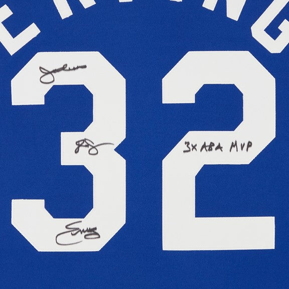 Julius "Dr J. " Erving Framed Authenticated Autographed Mitchell and Ness ABA Jersey with 2 Phots 8x10