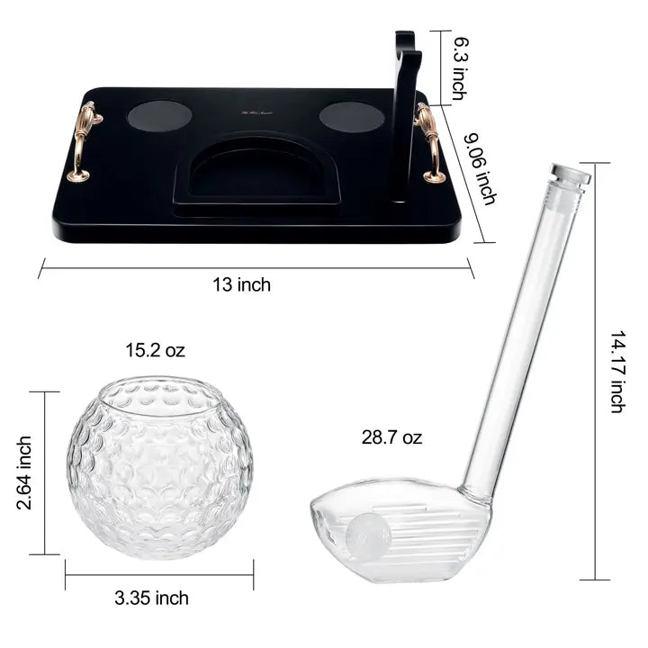 Golf Club Whiskey Decanter and 2 Liquor Glasses, 29 oz