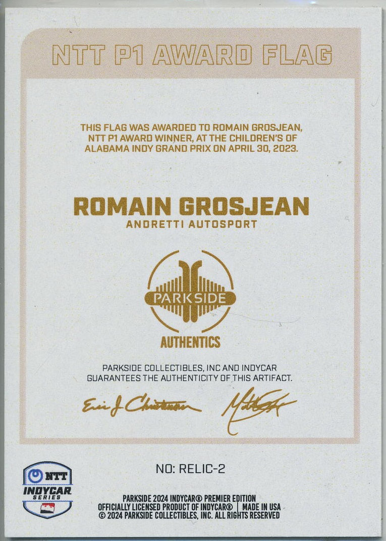2024 Romain Grosjean P1 Parkside IndyCar Relic-2 Inaugural Set