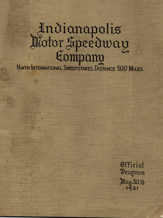 1921 Indy 500 Original Program Great Shape and Intact