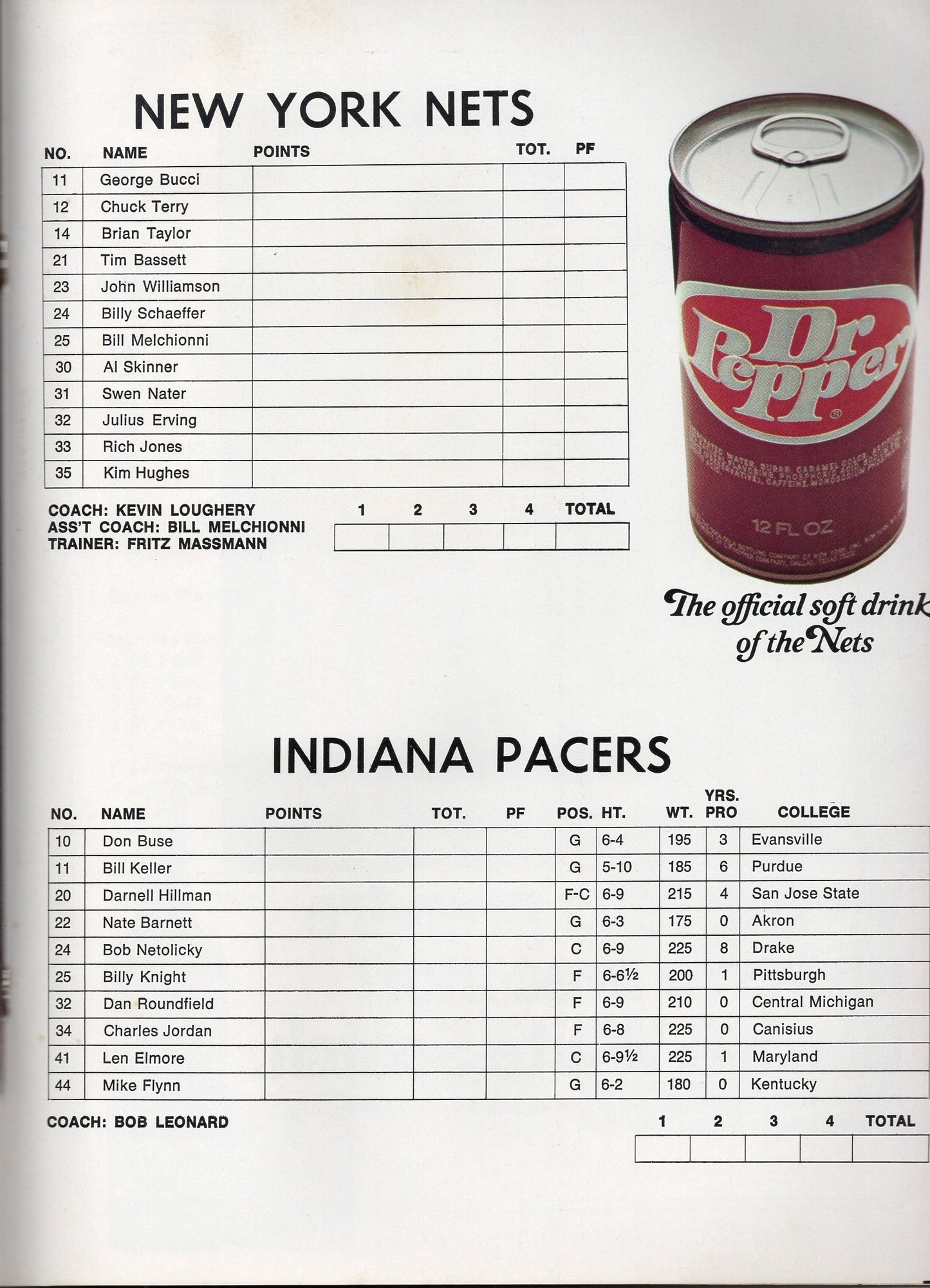 1975-1976 ABA New York Nets Complete Program Dr. J. v Indiana Pacers 3 Times ABA Champs!
