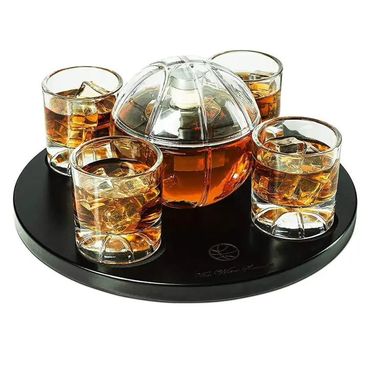 Basketball Decanter Set 4 Glasses and Wooden Tray 850 ml capacity