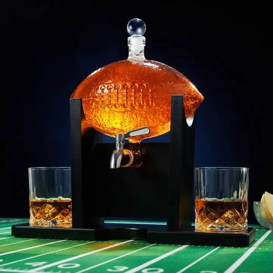 Football Decanter Set with 2 Whiskey & Wine Glasses 1400mL capacity