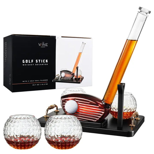 Golf Club Whiskey Decanter and 2 Liquor Glasses, 29 oz