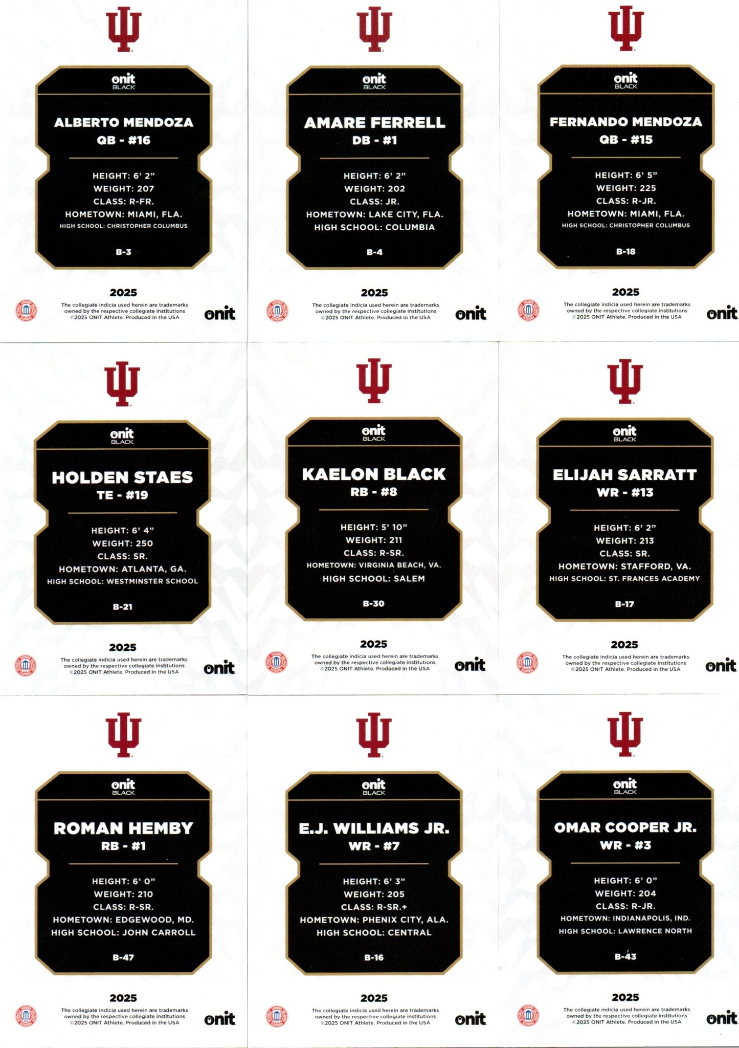 IU Football National Champions 50 Card Onit Complete Set Licensed Cards