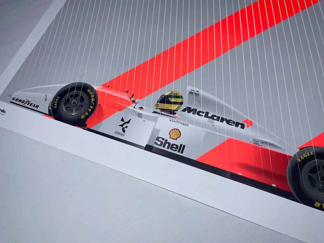 Ayrton Senna, Art Piece Mclaren MP4/8-Ford, European Grand Prix Winner 1993 Signed & Numbered by the Artist
