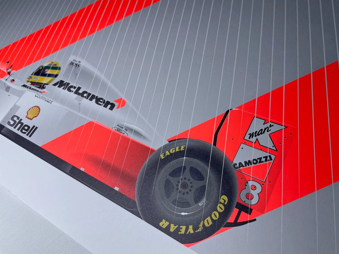 Ayrton Senna, Art Piece Mclaren MP4/8-Ford, European Grand Prix Winner 1993 Signed & Numbered by the Artist