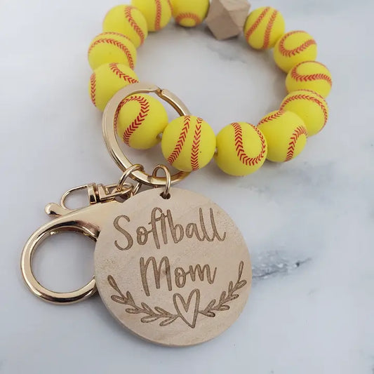 Softball Sports Mom Wristlet - Silicone Beads - Sport Accessories