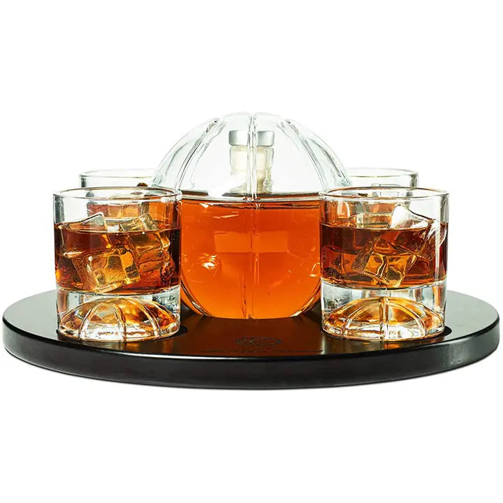 Basketball Decanter Set 4 Glasses and Wooden Tray 850 ml capacity