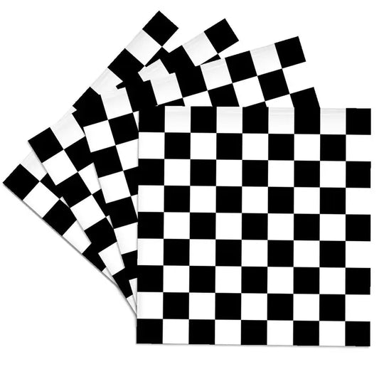 Check Black and White Pattern - Ceramic Checkered Racing Car Race Flag Coaster Set of 4