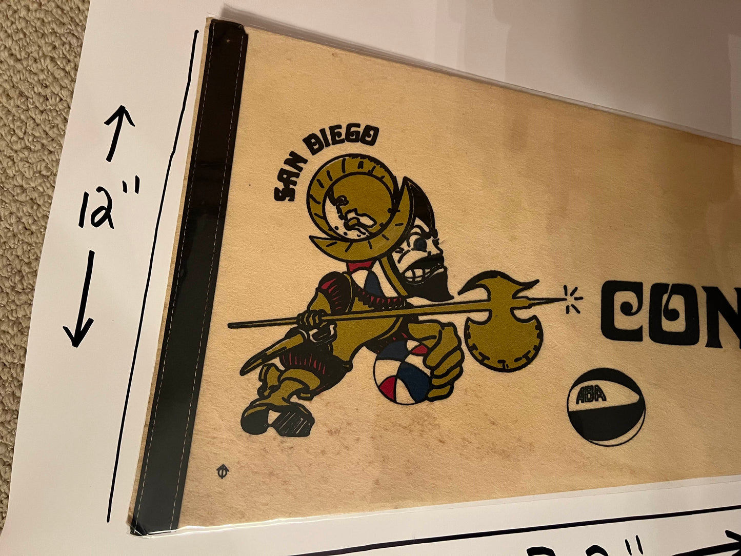 The San Diego Conquistadors White Pennant ABA Basketball