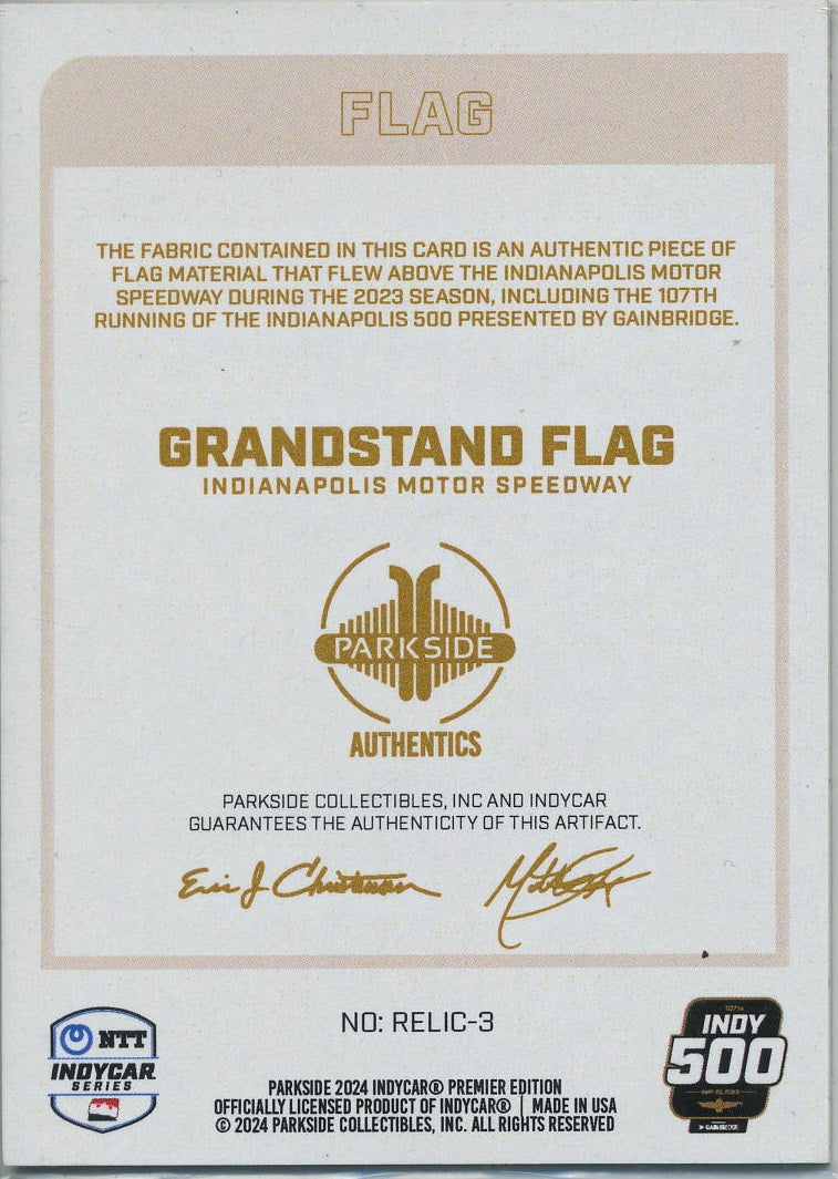 2024 Red Grandstand Flag Card from the Inaugural Parkside IndyCar set Relic-3