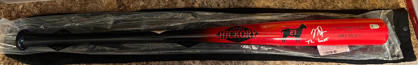 Mike Trout Los Angeles Angels Autographed Authentic Old Hickory MT27 The Goat Custom Bat